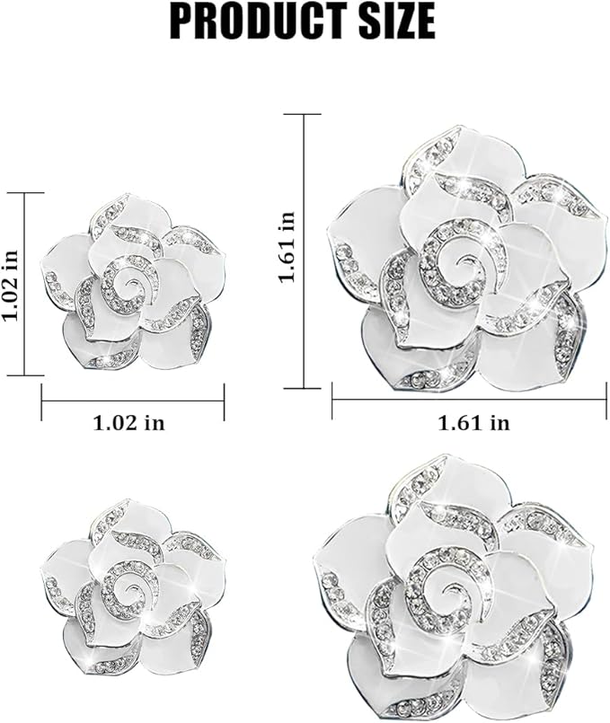 4PCS Bling Car Air Vent Clips, Flower Shiny Rhinestone Clip-on Vehicle Air Outlet Clamp, Sparkly Diamond Auto Interior Vent Decoration Clip, Universal for SUV Automobile Truck (White)