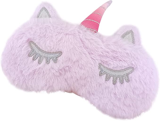 Cute Animal Sleeping Sleep Mask Soft Plush Blindfold Cute Rabbit Panda Koala Eye Cover Eyeshade for Kids Teens Girls Women (Unicorn Purple)