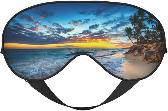 Orange Sunrise Over the Beach Sleep Mask Eye Mask with Adjustable Strap Eye Sleep Shade Cover Blocks Light for Women Men Airplane Travel Nap