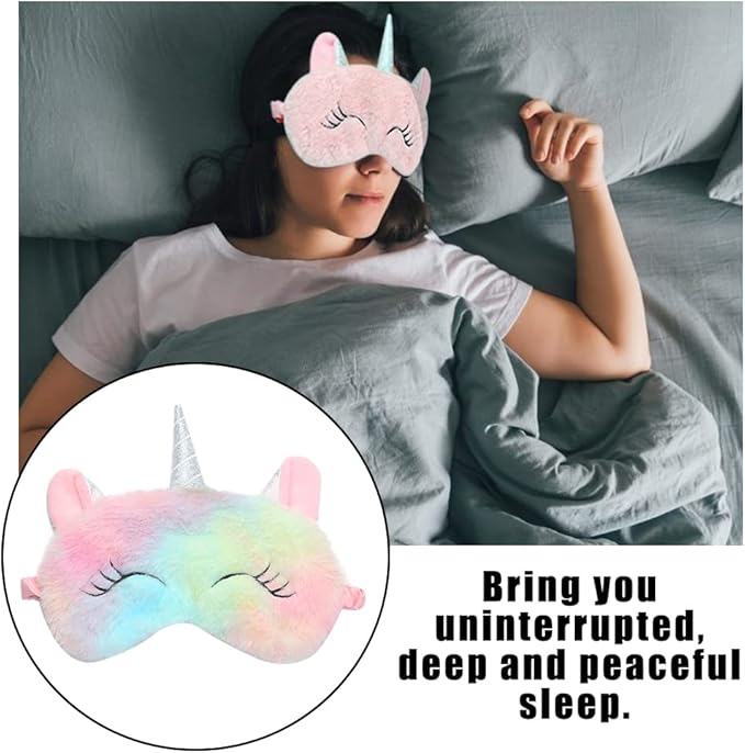 2 Pcs Cute Sleep Mask, Cartoon Eye Mask for Travel Nap Sleep Lunch Break Overnight Party, Soft Plush Blindfold Eye Covers for Women Girls Kids