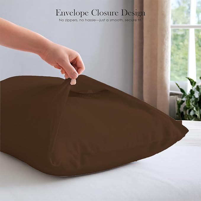400 Thread Count 100% Egyptian Cotton Queen Size Pillowcases Set of 4, Soft & Breathable Sateen Weave, Envelope Closure, Hotel Luxury Bed Linen, Durable & Fade Resistant, 20"x30", Chocolate