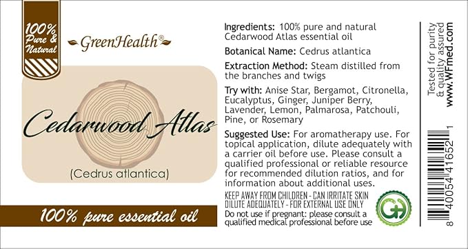 Cedarwood Atlas Essential Oil - 128 fl oz (1 Gallon) Plastic Bottle w/Cap - 100% Pure Essential Oil by GreenHealth