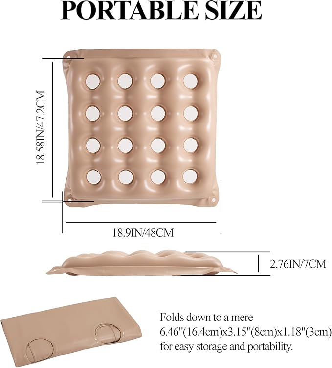 2 PCS Inflatable Seat Cushions, Pressure Relief Waffle Cushion for Pressure Sores Chair, Comfortable Long Sitting Air Cushion, Tailbone, Sciatica Pain Relief, Fit for Office Chair and Wheelchair use