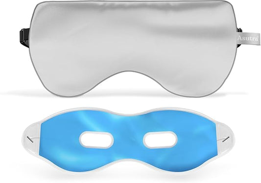 ASUTRA Silk Eye Pillow for Sleep, Silver - Filled w/Lavender Buds & Flax Seeds, Weighted Eye Mask, Meditation & Light Blocking Blindfold, Cooling Gel Mask Included