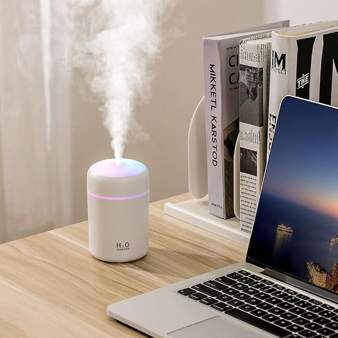 Portable Mini Humidifier, 300ml with Colorful LED Night Light, USB Personal Desktop Humidifier for Car Office Home Travel, Auto Shut-Off, 2 Mist Modes, Super Quiet