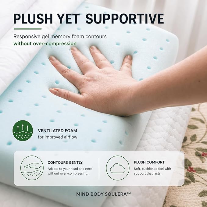 Thin Flat Memory Foam Pillow for Stomach Sleeping, Low Profile Back & Side Sleepers, 3-Inch Cooling Gel Pillow, Bamboo-Tencel Cover