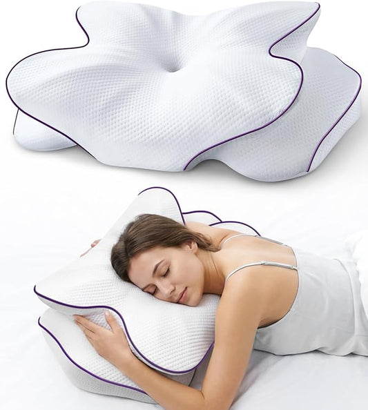 AZBESTPRO Memory Foam Cervical Pillow for Neck Support & Pain Relief, Butterfly Ergonomic Design – 24×15.75×5.7 Inches, Removable 100% Polyester Pillowcase, Suitable for Side & Back Sleepers (Purple)