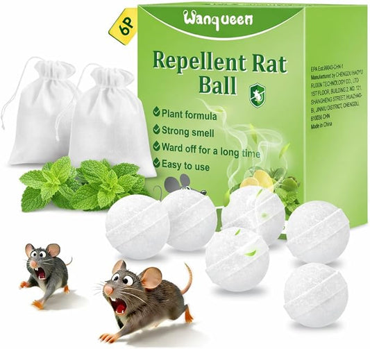 6 Pack Mouse Rodent Repellent Balls – Peppermint Oil to Repel Mice & Rats, Long Lasting 3 Months Protection, Safe for Pets & Kids – Natural Deterrent for Home, Garage, Car