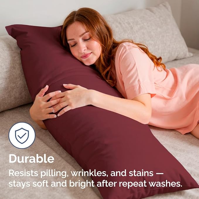 Body Pillowcases Set of 2-20x54 Long Body Pillow Case - Soft Body Pillow Cover for Sleeping & Side Sleepers - Comfy, Wrinkle & Fade Free - Machine Washable w/Envelope Enclosure Burgundy