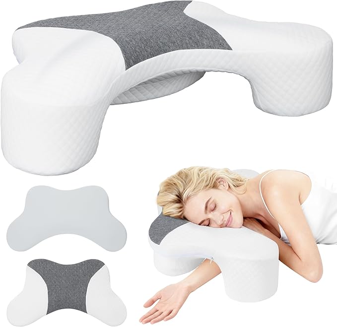 Side Sleeper Pillows with Arm Holes- Memory Foam Shoulder Pillow for Side Sleepers Neck Support & Rotator Cuff Pain Relief, 2PCS Pillowcase, Ergonomic Knee, Leg, Arm Pillow for Adults (Light Grey)