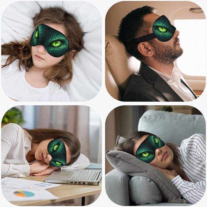 Dragon Eye Sleep Eye Mask Abstract Green Mysterious Powerful Animals Silk Eye Mask Sleeping Soft Eye Shade Cover for Men Women Boy Airplane Travel Rest with Elastic Strap