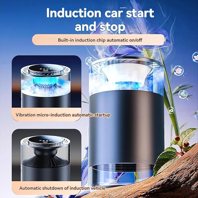 Spray Car Viewing Aromatherapy Diffuser, Long-Lasting Car Air Freshener Diffuser, Auto On/Off Intelligent Diffuser for Car, with 4 Adjustable Lights 3 Mist Level for Home Car (Flower Blossom)