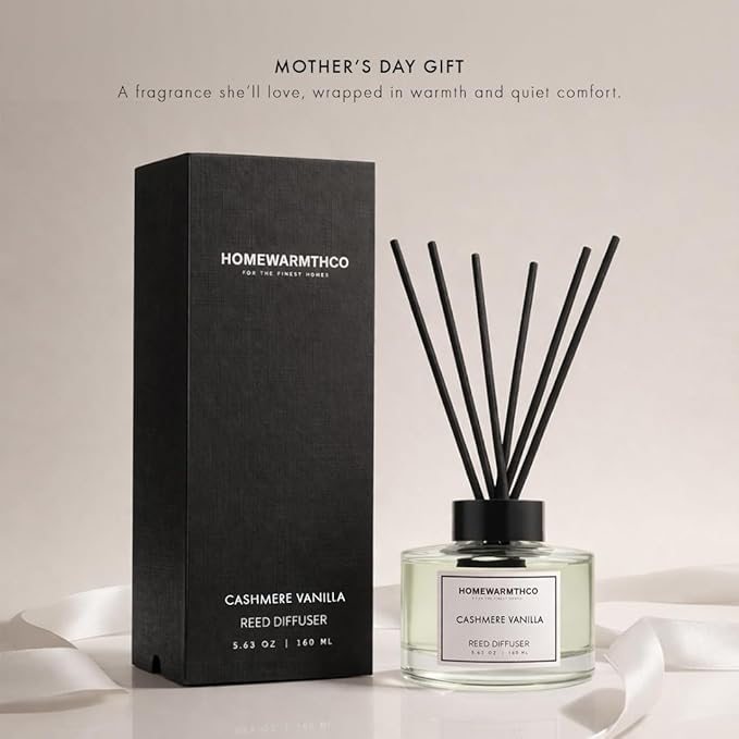 Cashmere Vanilla Reed Diffuser Set - Luxury Fragrance Reed Diffusers for Home. Office, Bathroom, Kitchen and Home Decor - Long-Lasting Scent with Non-Toxic Oils (5.63 oz, 160ml)