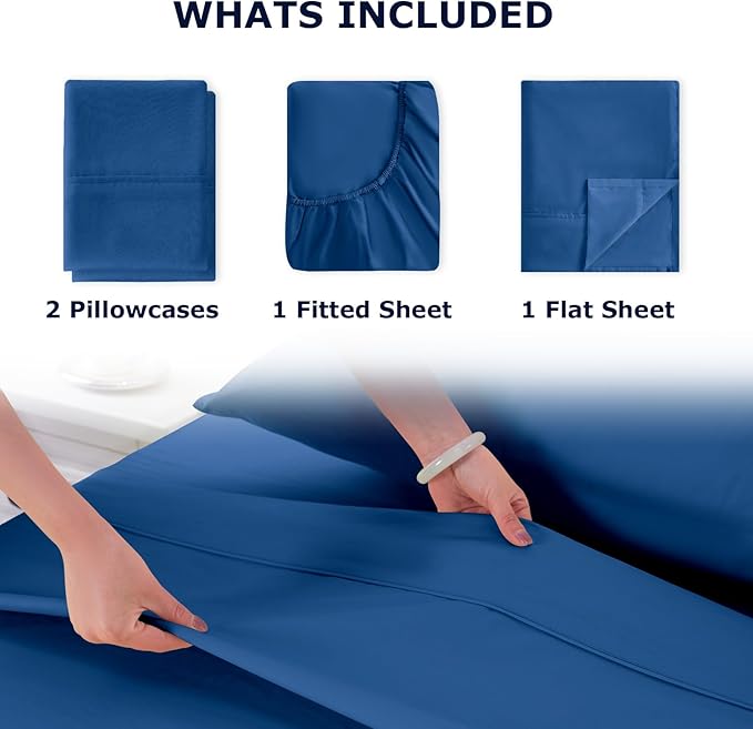 Full Size Bed Sheet Set - 4 Piece Soft Microfiber Sheets with Deep Pockets, Cooling Technology, and Wrinkle-Free Pillowcase. Hotel-Quality, Durable Bedding, Prussian Blue