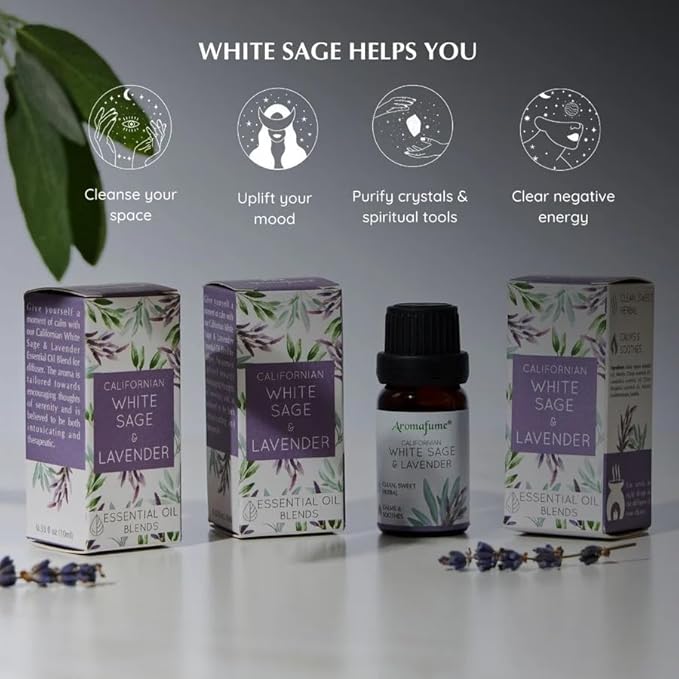 White Sage & Lavender Essential Oil Diffuser Blend by Aromafume | 3x10ml/0.33 fl oz | Aromatherapy Oil for Cleansing Negative Energy & Protection | Ethically sourced | Sage Oil for Smokeless Smudging