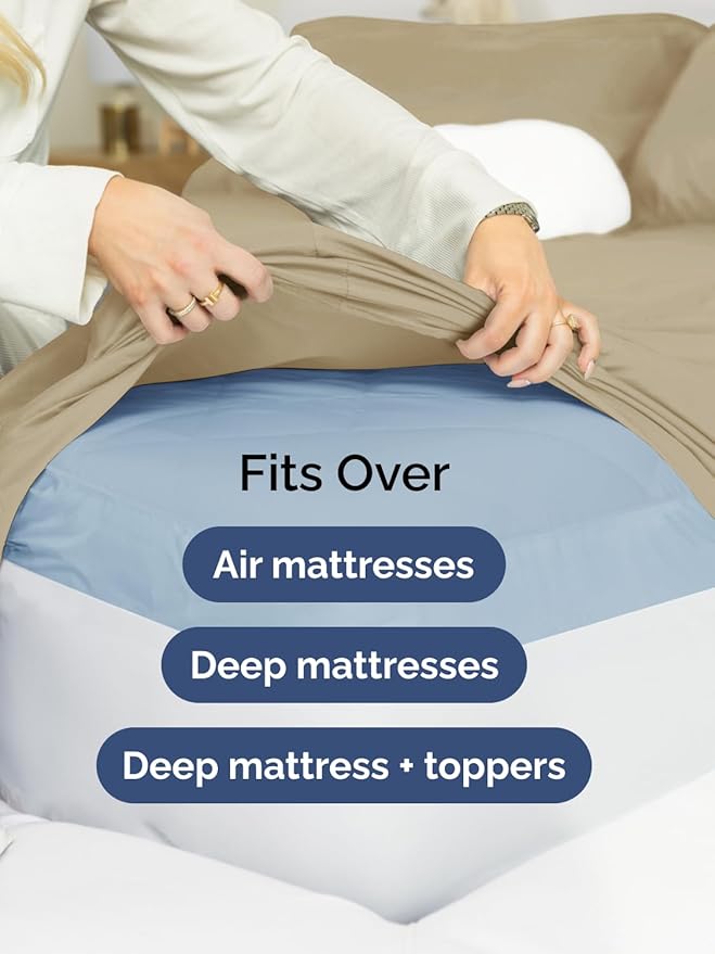 Extra Deep Full Sheet Set - 4 Piece Breathable & Cooling Bed Sheets - Easily Fits 18 to 24 inch Mattress - Ultra Soft, Wrinkle & Fade Free w/ Extra Deep Pockets - Comfy Hotel Luxury Bedding - Beige
