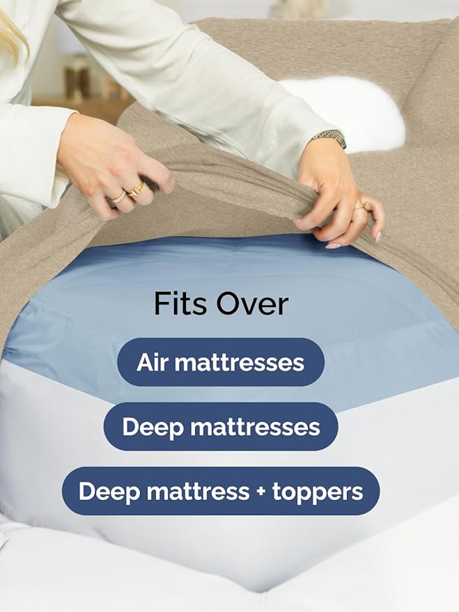 Extra Deep Full Sheet Set - 4 Piece Breathable & Cooling Bed Sheets - Easily Fits 18 - 24 inch Mattress - Ultra Soft, Wrinkle & Fade Free w/ Extra Deep Pockets - Hotel Luxury Bedding - Heathered Beige