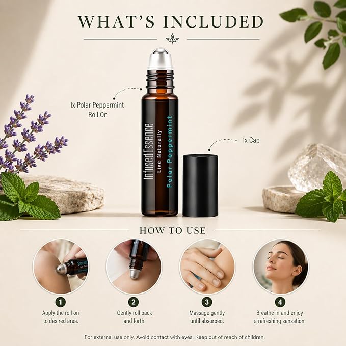 Polar Peppermint Essential Oil Roll-On 10 ml – 100% Pure & Natural Peppermint Aromatherapy Roller – Cooling Sensation for Focus, Relaxation & Daily Wellness
