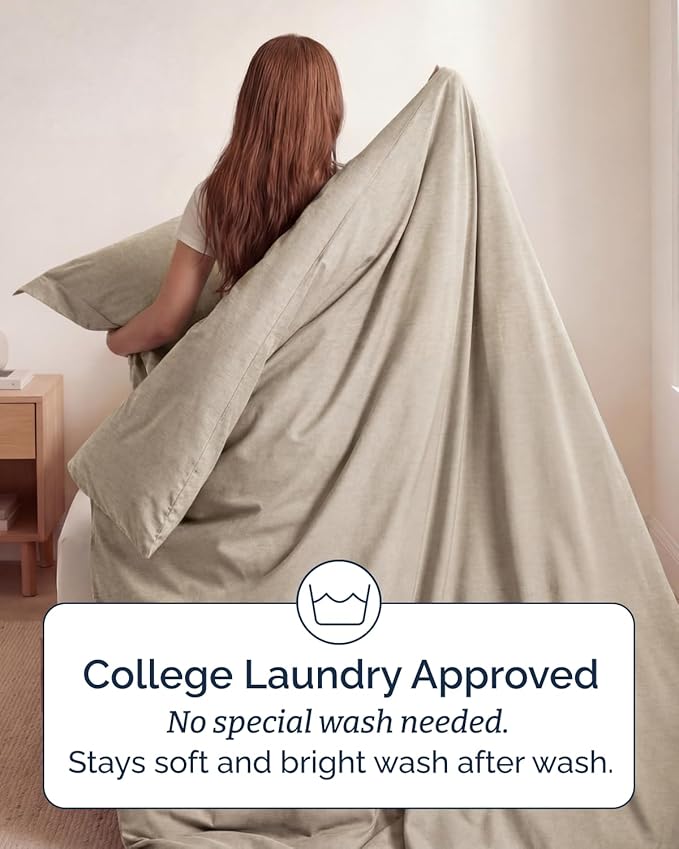 Duvet Cover Twin/Twin XL Size Set - Extra Soft Twin/Twin XL Duvet Cover 68" x 90" with 1 Pillow Sham - Hotel Luxury, Fade Free w/ Zipper Closures & Ties - Comfy, Cozy & Breathable (Heathered Beige)