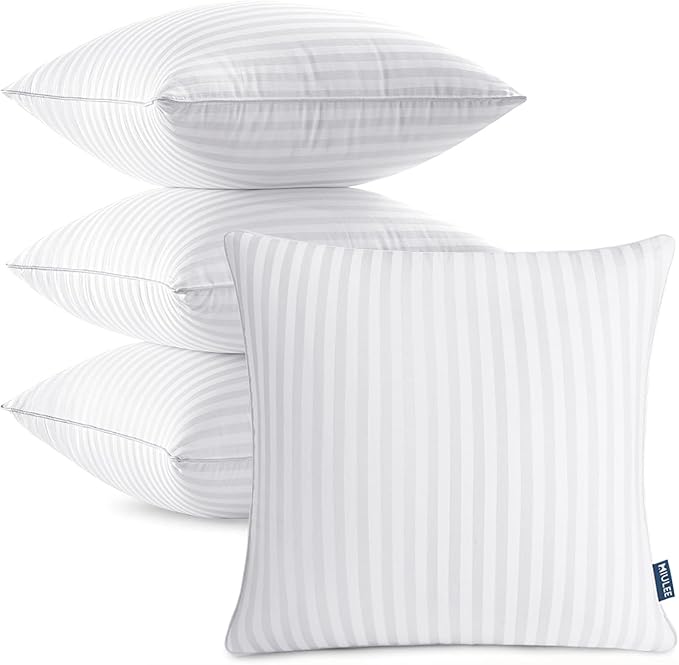 MIULEE 16x16 Pillow Inserts, Firm and Fluffy Decorative Throw Pillows for Couch Sofa Bed, Down Alternative with 100% Cotton Cover Pack of 4