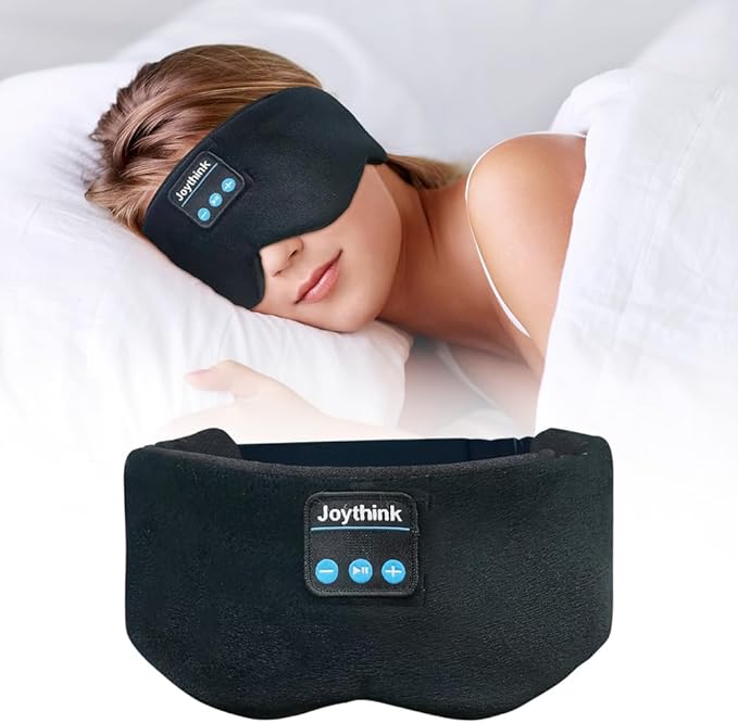 Joythink Weighted Eye Masks Bluetooth Sleep Mask Headphones Silk Wireless Bluetooth Headband for Side Sleepers Blackout for Airplane Travel Men Women Black
