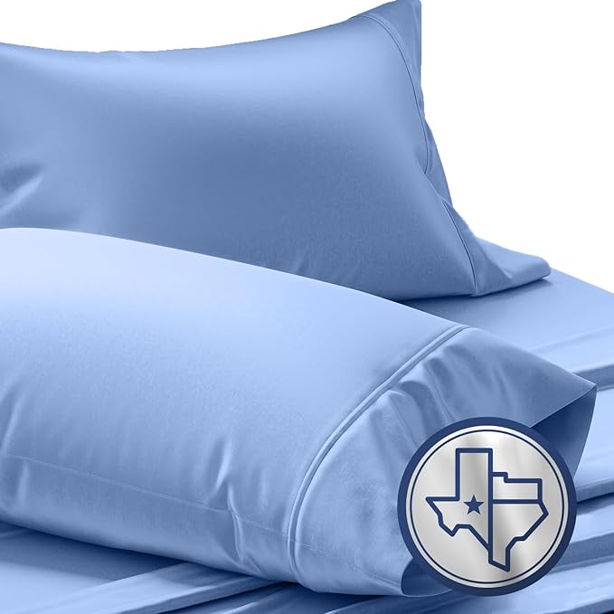 TEXAS LINEN CO. 100% Egyptian Cotton Standard/Queen Size Pillow Cases Set of 2-1000 Series Lonestar Lovin' Pillow Cover (Deep Blue), Cooling Pillowcases Set of 2 for Standard/Queen Pillows