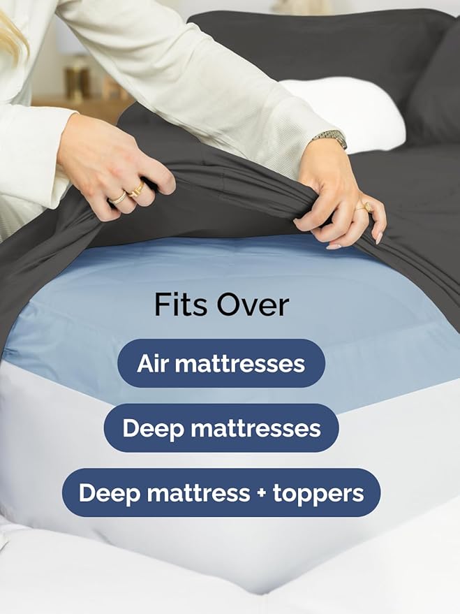 Extra Deep Cal King Sheet Set - 4 Piece Breathable & Cooling Bed Sheets - Easily Fits 18 to 24 inch Mattress - Ultra Soft, Wrinkle & Fade Free w/ Extra Deep Pockets - Hotel Luxury Bedding - Charcoal