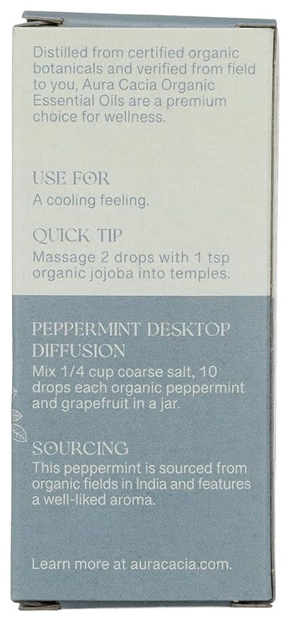 AURA CACIA Organic Peppermint Essential Oil, 0.25 FZ