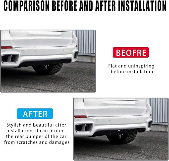 4pcs Car Lower Bumper Lip Diffuser, Rear Splitter Lip Wing with Screw, Anti-Crash Accessories Spoiler Fin Protector,Universal Auto Decoration for Car SUV Truck (B Surface Black)