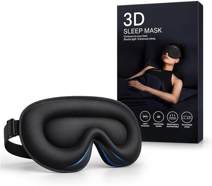 Luxury Travel & Sleep Eye Mask – Ultra 3D Comfort, Zero‑Pressure Fit, Complete Light Blocking for Deep Sleep, Dry Eye Relief Perfect for Men Women and Sensitive Sleepers, Soft Eye Cover, Black