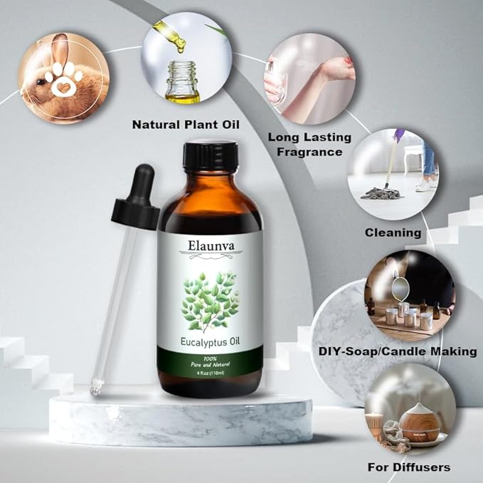 Eucalyptus Essential Oil, 4Fl.Oz (118ML) 100% Pure&Natural Oils for Aromatherapy Diffusers, Humidifiers,DIY Candle and Soap Making, Gift,Plant Scent,Christmas Gifts,(Eucalyptus)
