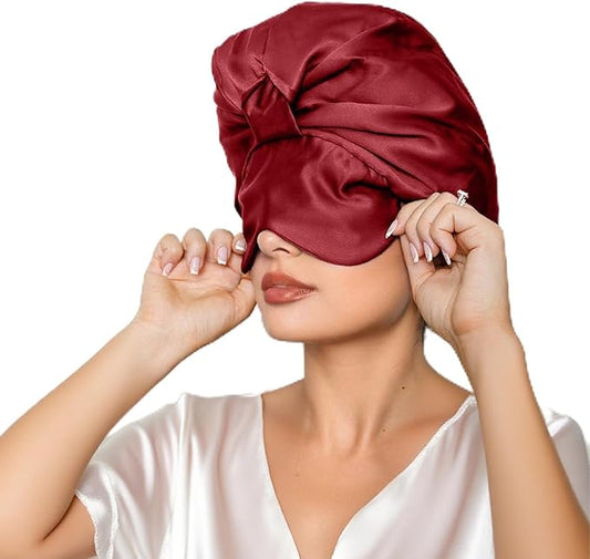 2-in-1 Satin Sleep Bonnet with Eye Mask for Women –Silk-Lined Hair Bonnet for Sleeping, Adjustable, Anti-Frizz for Curly Hair