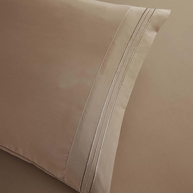 Clara Clark Cal King Sheets, 6 Piece Set - Hotel Luxury Sheets for Cal King Size Bed, Super Soft Bedding Set, Cal King Size, Taupe Sand