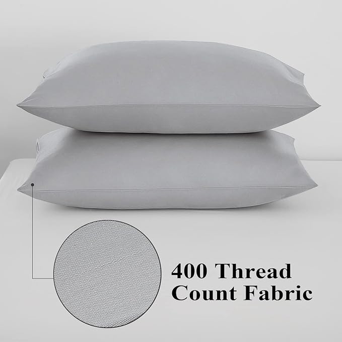 Pillow Protector King Size 100% Egyptian Cotton Pillow Covers, 400 Thread Count Sateen Weave Cooling Pillow Cases with Zipper Hidden, Breathable Non Noisy Easy Care, Set of 2 (Gray)