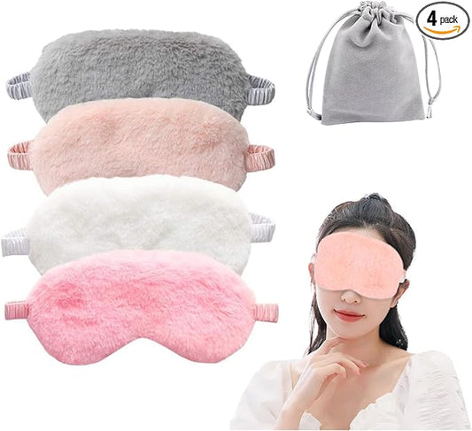 4 Pcs Plush Sleep Masks, Ultra Cute Soft Eye Cover, Blindfold Travel Masks for Kids Men Women(Random Color)