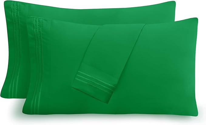 Mocassi 2-Piece Premium King Pillowcase Set 1800 Series Hotel Quality Microfiber - Soft and Breathable with 3-Line Embroidery Wrinkle and Stain Resistant, Easy Care, 20" x 40", Royal Green