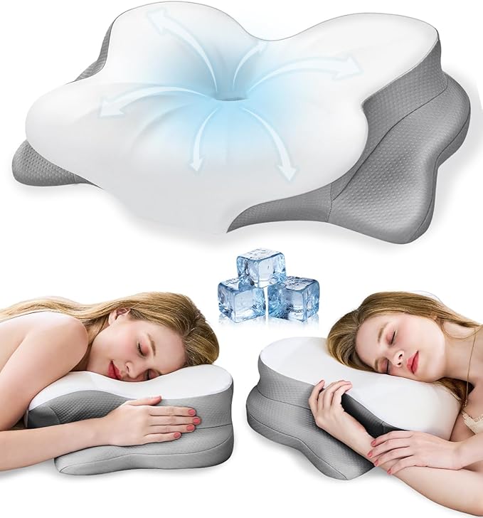 Cervical Neck Pillow, Ergonomic Memory Foam Pillows for Neck Pain Relief with Breathable Pillowcase, Neck Support Pillow with Adjustable Settings for Side Back Stomach Sleepers, Odorless White
