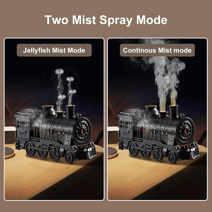 Vintage Steam Train Aromatherapy Essential Oil Diffuser Humidifier,300ML Train Diffusers for Essential Oils with Remote with Dual-Color LED Light,Ultra-Quiet and Auto Shut-Off for Home Office(Bronz)