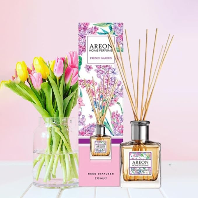 Areon Home Luxury Perfume Reed Diffuser + 10 Rattan Reeds, French Garden 150 ml
