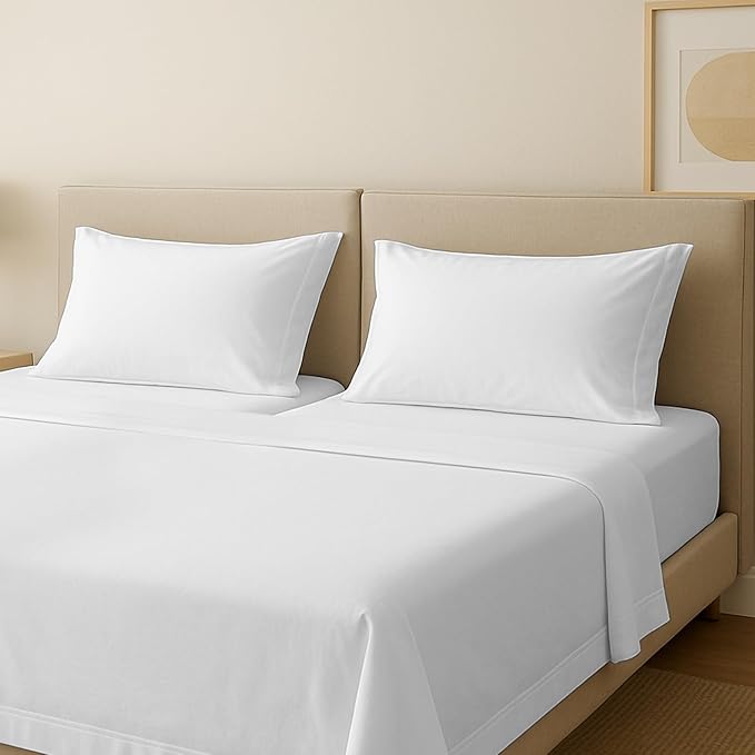 Carressa Linen 100% Egyptian Cotton Split King Sheets Sets for Adjustable Bed - 600 Series Hydrangeas Collection 5 PC White Top Split King Sheets, 16" Deep Pocket Sheet for Adjustable Bed