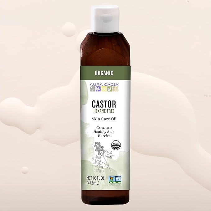 Aura Cacia Organic Castor Oil, 16 fl. oz., Skin Care, Hair Care, Massage, Moisturizes Skin, Creates Healthy Skin Barrier