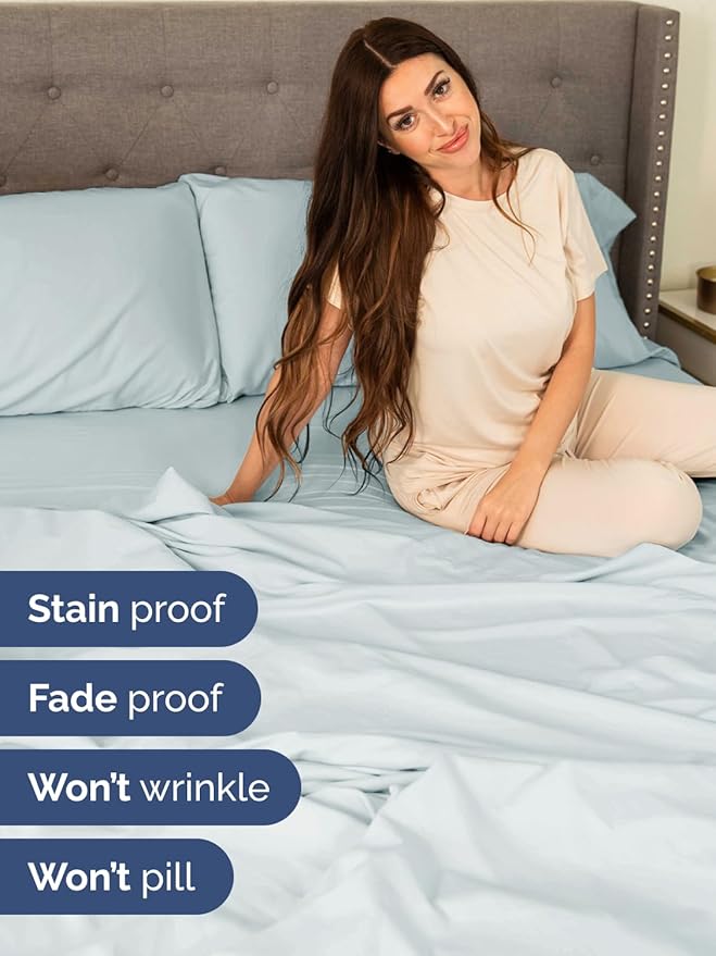 Extra Deep Queen Sheet Set - 6 Piece Breathable and Cooling Sheets - Hotel Luxury Bedding for Women, Men, Kids & Teens - Easy Secure Fit - Soft, Wrinkle Free and Comfy - Extra Deep Pockets - Ice Blue