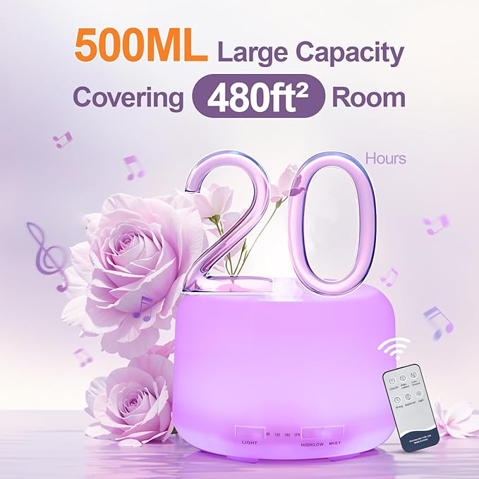 Diffusers for Essential Oils Large Room 500ML+8 Colors Aromatherapy Diffuser with Remote,3 in 1 Ultrasonic Diffuser,Timer and Auto-Off Safety Diffuser,Best Diffusers for Home