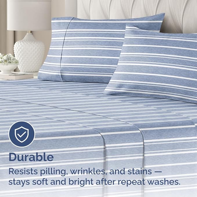King Standard Pillow Cases Set of 2 - Ultra-Soft Hotel Quality Pillowcase Covers - Comfy, Cozy & Fade Free - Wrinkle Resistant - Machine Washable Pillow Protectors - 2 Piece Set - Blue Stripes 3