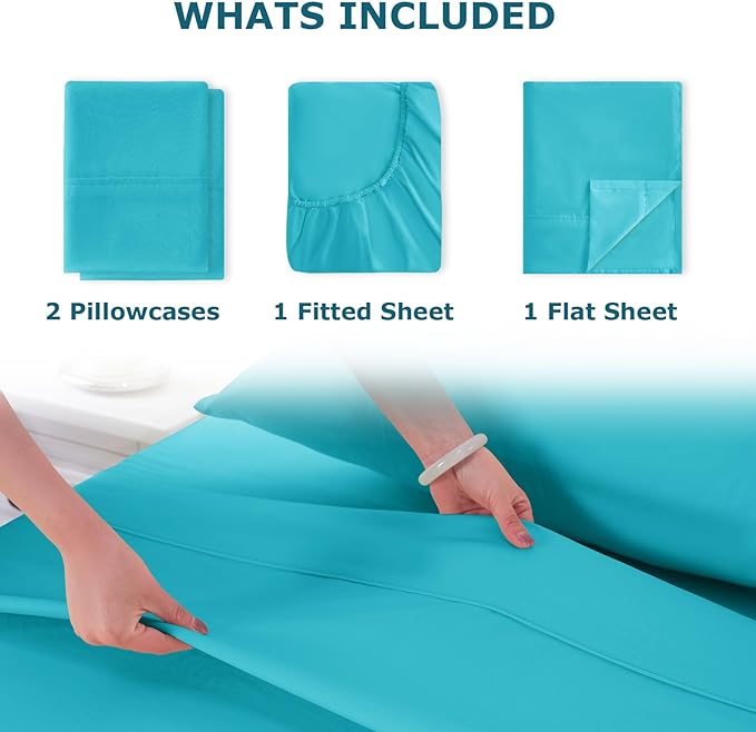 Queen Size Bed Sheet Set - 4 Piece Soft Microfiber Sheets with Deep Pockets, Cooling Technology, and Wrinkle-Free Pillowcase. Hotel-Quality, Durable Bedding, Capri Blue