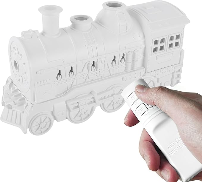 Train Humidifier, 300ml Cool Mist Essential Oil Diffuser with Dual Spray Modes 2 Colors Light 8H Timer, for Bedroom Office Desktop (White)