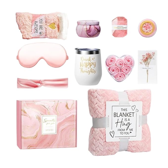 Self Care Kit For Women - Luxury Wellness Basket For Relaxation, Pampering And Stress Relief With Flannel Blanket, Aromatherapy, Skincare , Bath Accessories, Candles, And Spa Items