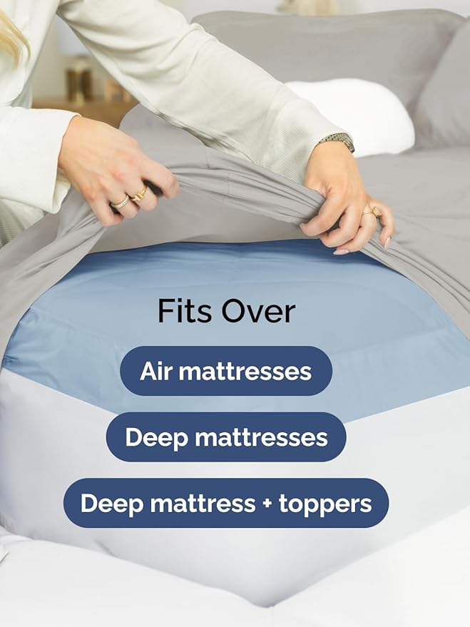 Extra Deep Queen Sheet Set - 4 Piece Breathable & Cooling Bed Sheets - Easily Fits 18 to 24 inch Mattress - Ultra Soft, Wrinkle & Fade Free w/ Extra Deep Pockets - Hotel Luxury Bedding - Light Grey