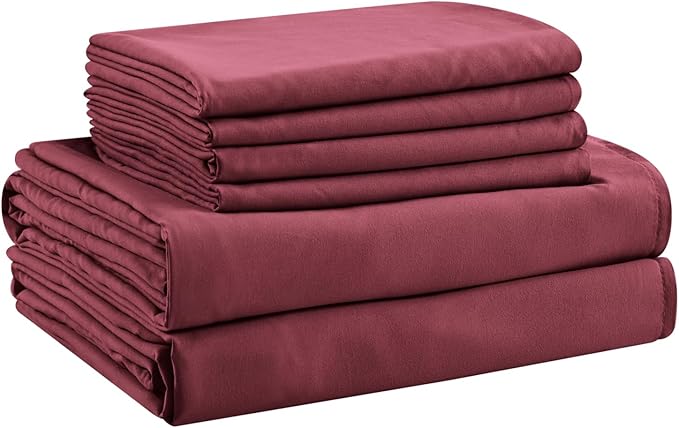Queen Sheet Set - 6 Piece Sheets Queen Size Bed Set - Breathable & Cooling Hotel Luxury Bedding Set - Soft & Comfy Fully Elasticized 16" Deep Pocket Queen Sheets (Queen Burgundy)