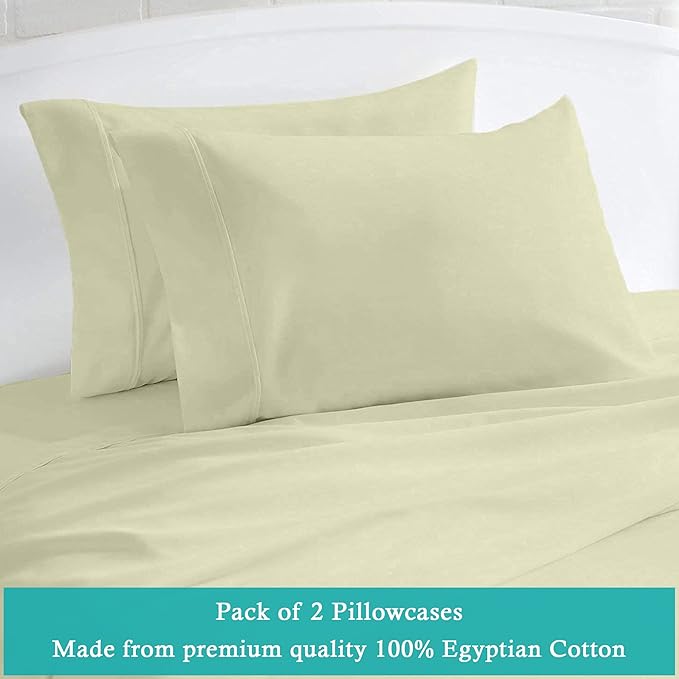 Set of 2 Pillow Cases 600 Thread Count 100% Egyptian Cotton Long Staple Pillowcase, Durable and Silky Soft Pillow Covers, Natural Luxurious Hotel Class Bedding (King, Ivory)